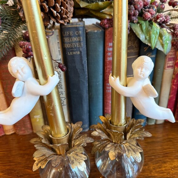 Vintage porcelain Bisque angel Taper Candle Huggers, Set of Four 4 - Picture 15 of 16